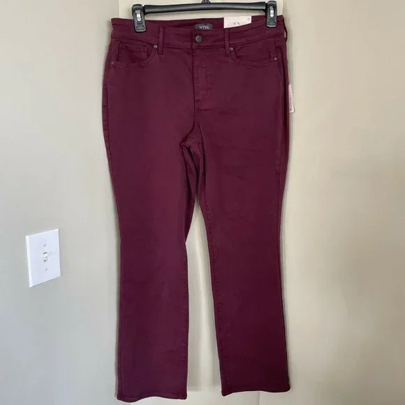 NYDJ Women's Size 12 Marilyn Straight Denim Jeans, Marron Burgundy Red, NWT - Picture 2 of 7